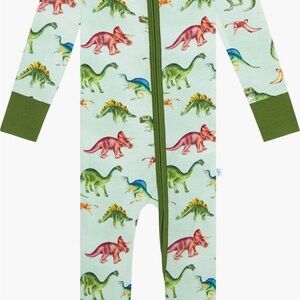 Posh Peanut Dinosaur Print Baby Outfit with Green Trim